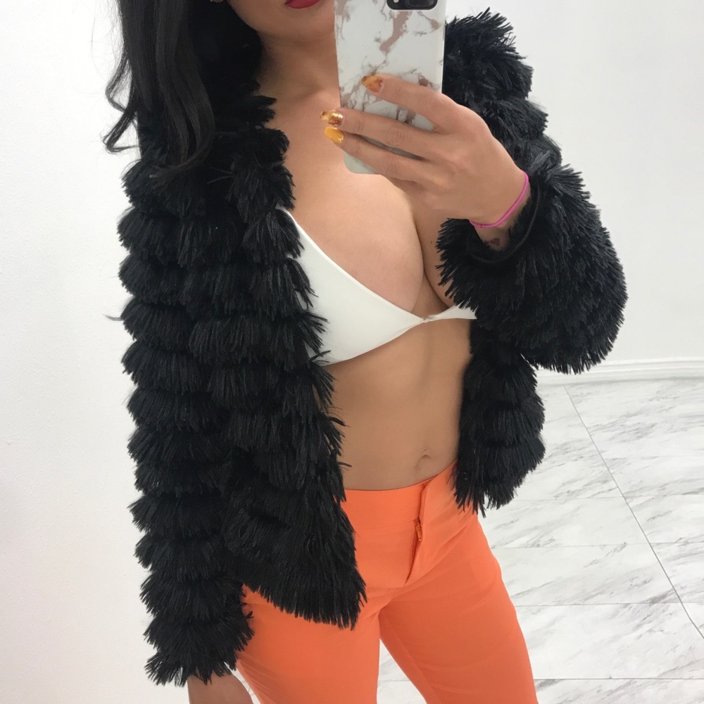 Black faux fur jacket